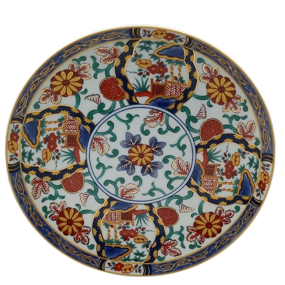Imari Gohan Hand Painted Porcelain Salad Plate Japan‎ Asian Gold Blue Floral